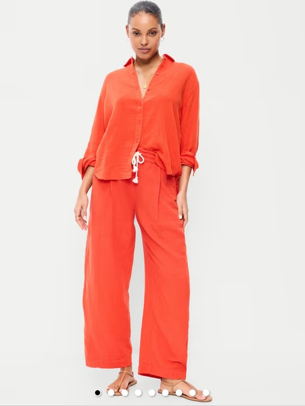 Guaze Drawstring Pants Large in Vibrant Coral And Open Back Top Medium